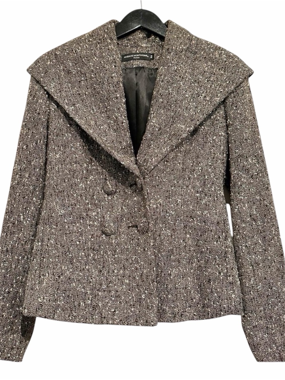 Avenue Montaigne Paris Textured BrownTweed Double-Breasted Blazer Size 2